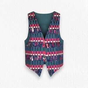 Vintage Handmade Red Green Christmas Ribbon Open Patchwork Vest Size Medium